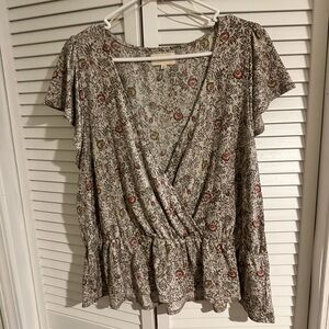 MELLODAY Floral Print Blouse - Cream and Red XL